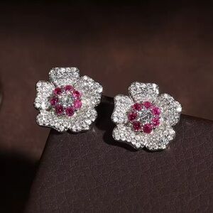 Dainty Floral Silver Diamond Earrings